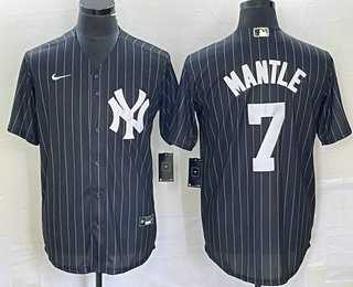 Mens New York Yankees #7 Mickey Mantle Black Pinstripe Cool Base Stitched Baseball Jersey->new york yankees->MLB Jersey